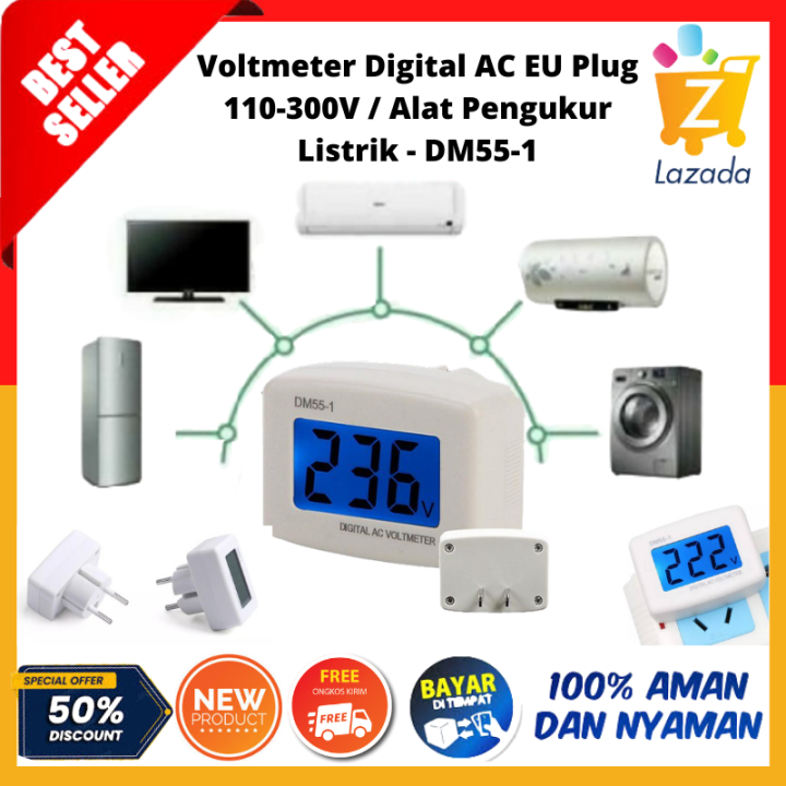 Voltmeter Digital AC EU Plug 110 300V Alat Pengukur Listrik DM55 1