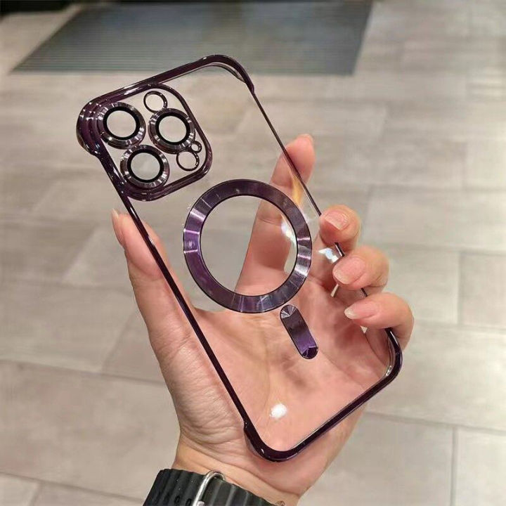 Luxury Plating Clear Borderless For Magsafe Phone Case For IPhone 15 14