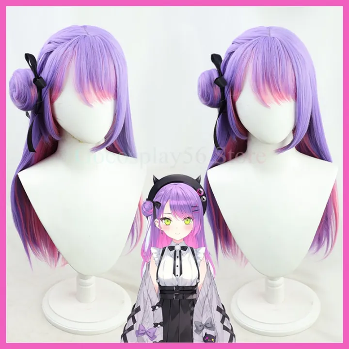 Vtuber Tokoyami Towa Wig Bun Ribbon Hololive Idol Cosplay Girls Purple