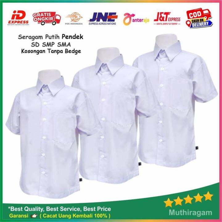 Baju Seragam Kemeja Putih Polos Lengan Pendek Kosongan Tanpa Bedge Atau