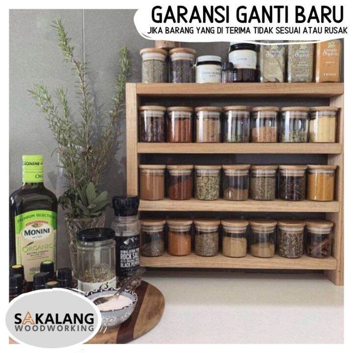 Rak Kayu Serbaguna Tempat Bumbu Susun Botol Rak Toples Mini Bahan