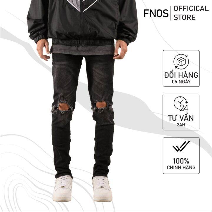 Quần jean nam streetwear cao cấp FNOS Z21 màu đen wash bạc form slimfit