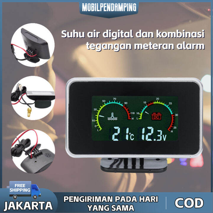 Suhu Air Digital Dan Kombinasi Tegangan Meteran Alarm Termometer Mobil