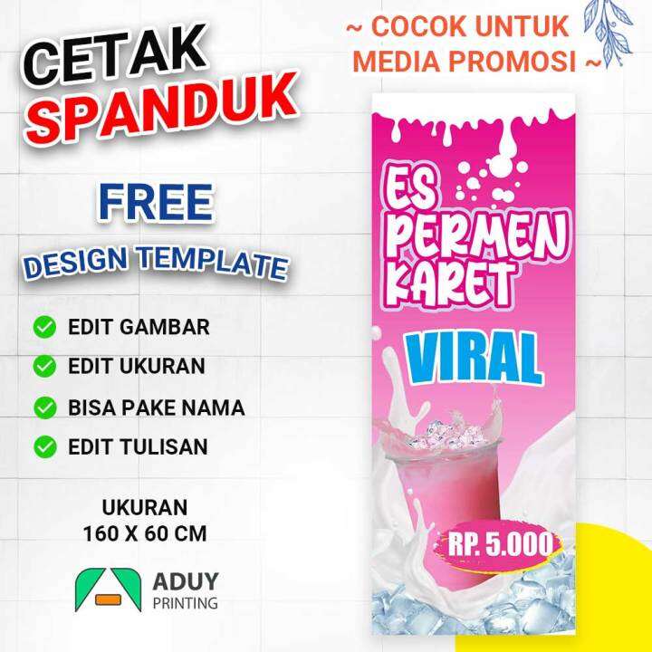 Cetak Spanduk Banner Es Permen Karet Viral Warna Pink Ukuran X