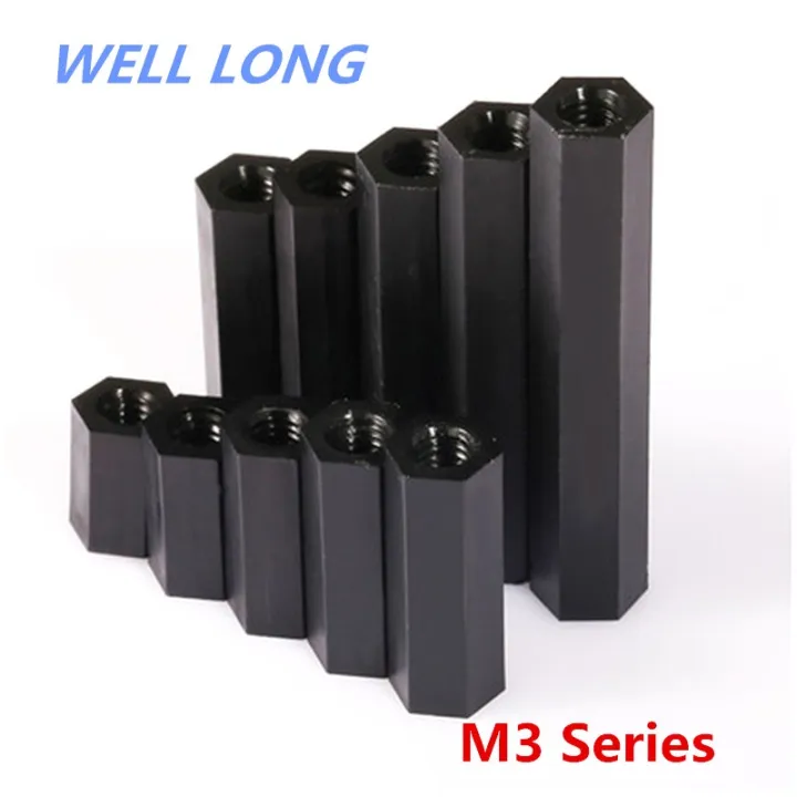 M3 Series Black Nylon Column Plastic Isolation Column Hexagon Straight