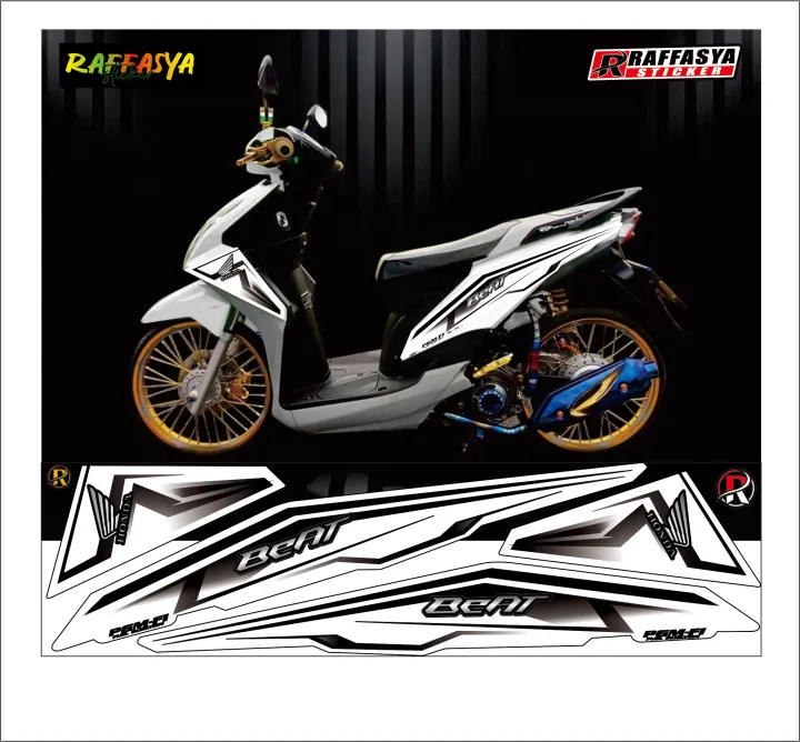 Striping Variasi Honda Beat Fi Stiker Lis Simple Dasar Putih Art