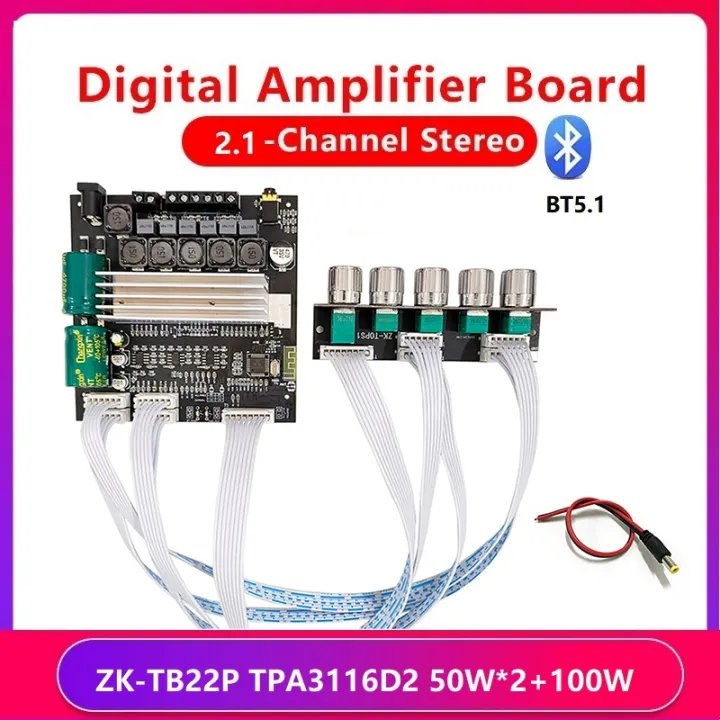 ZK TB22P 2 1 Channel Bluetooth 5 1 Amplifier Board With DC Cable