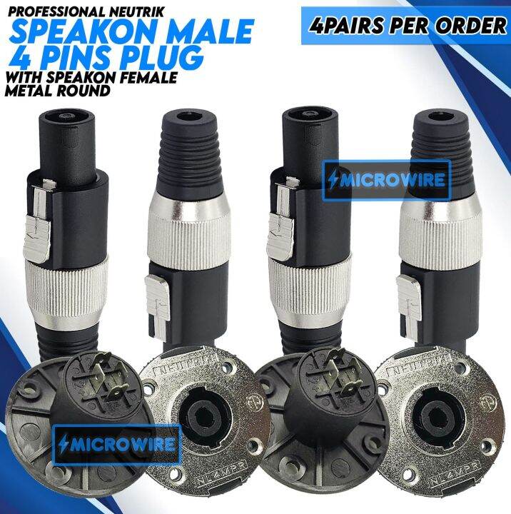 Pairs Neutrik Professional Speakon Speak On Male Metal Pins With