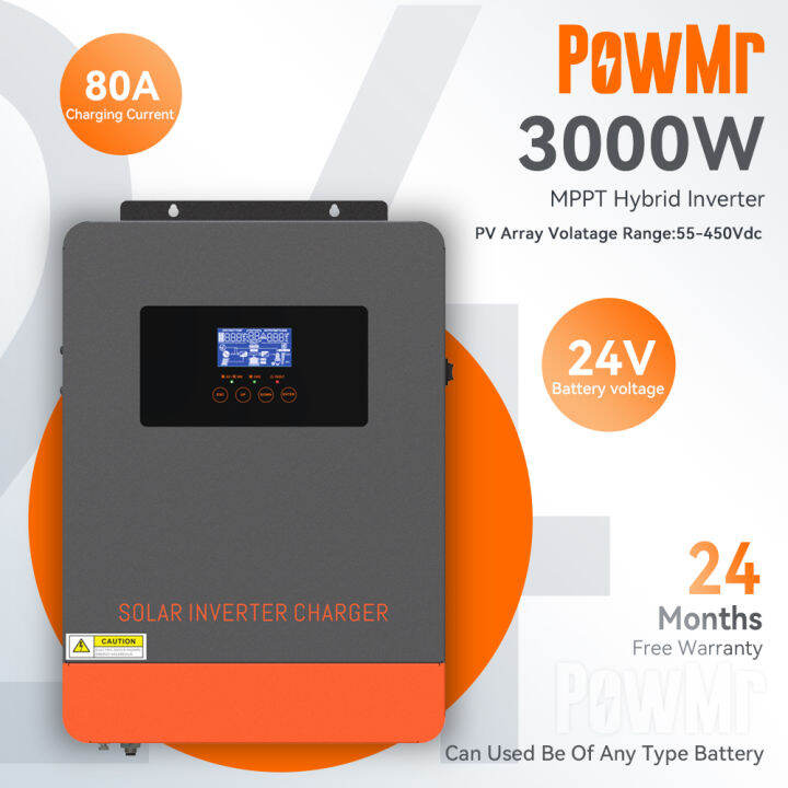 PowMr 3KW Hybrid Solar Inverter 230Vac PV Start Voltage 55Voc Built In