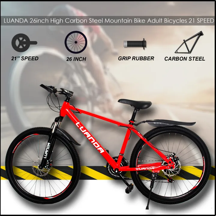 LUANDA Bike 26inches High Carbon Steel Mountain Bike Adult Bicycles 21