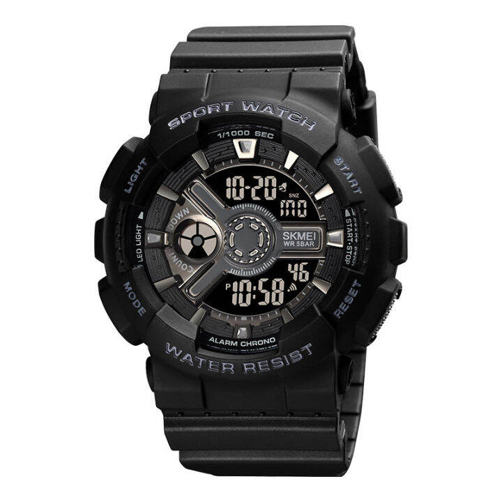 Jam Tangan Pria SKMEI 1828BK Men Digital Dial Black Rubber Strap