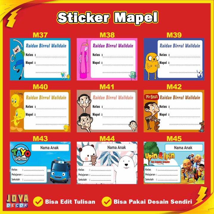 Stiker Label Mata Pelajaran Mapel Custom Nama Dan Foto Paket Isi