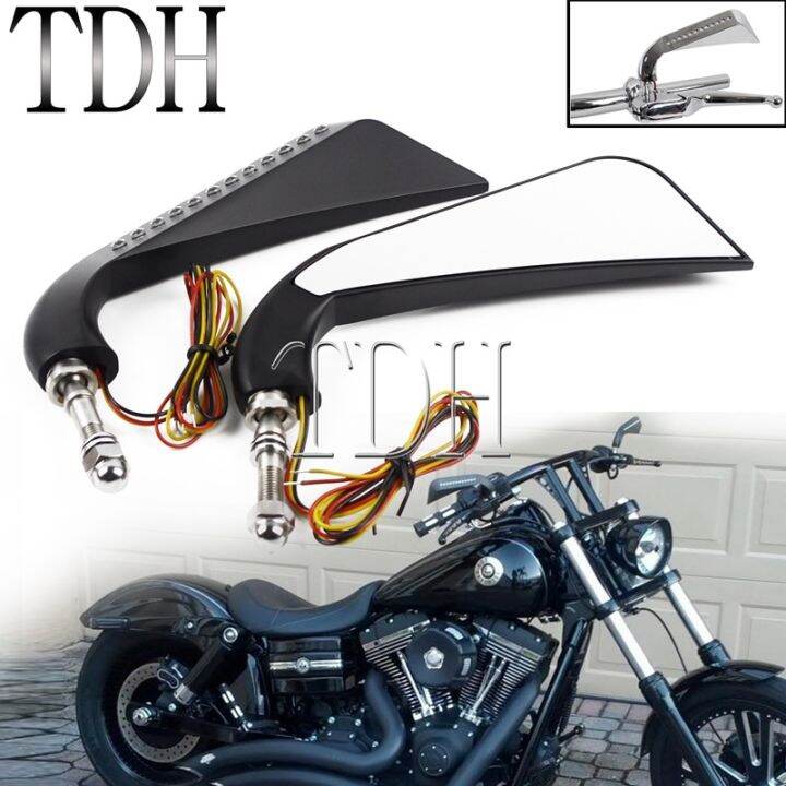 LED Axe Rear View Mirrors Cafe Racer Side Mirror For Harley Dyna