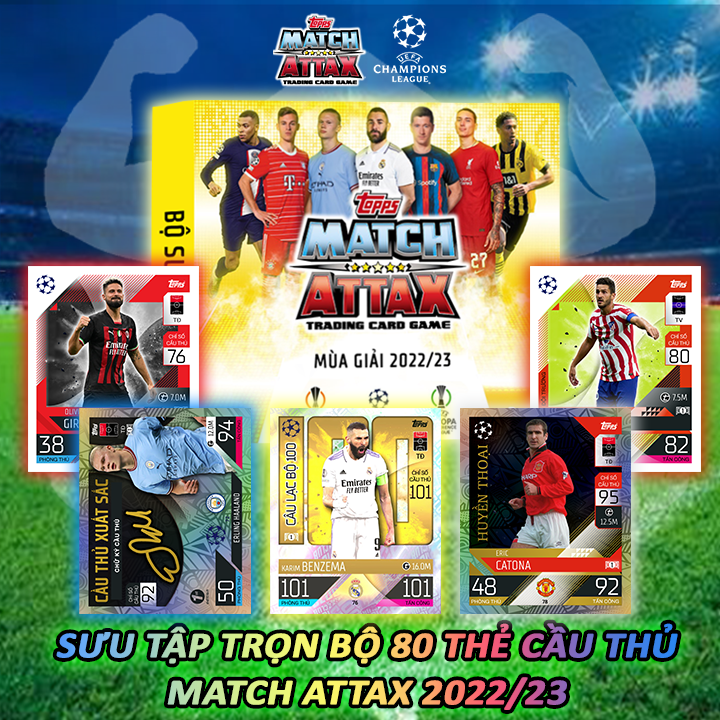 Bộ 80 Thẻ cầu thủ Châu Âu 2022 23 size Poca Match Attax thẻ in custom