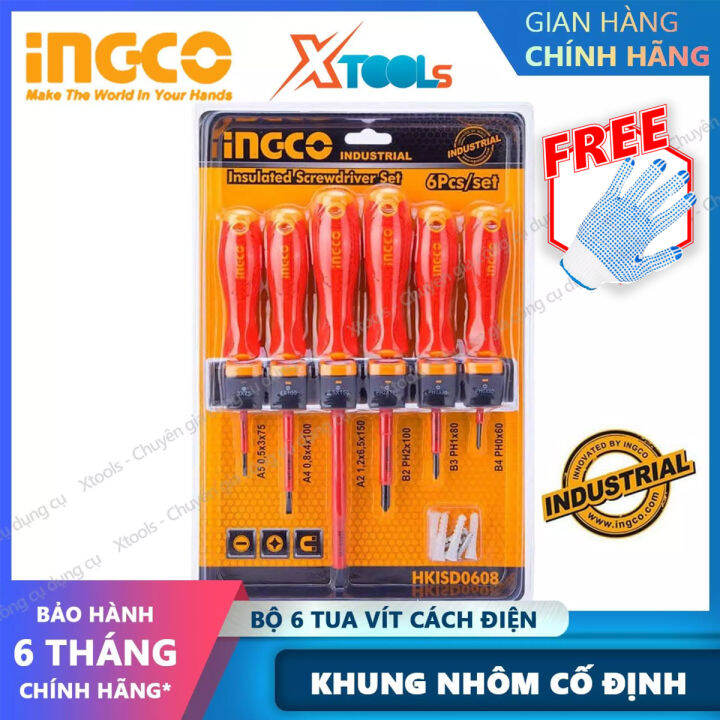 Bộ tua vít cách điện 1000v INGCO HKISD0608 6 chi tiết tay cầm mới Bộ