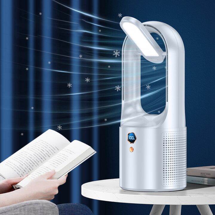 Bladeless Electric Fan With Desk Lamp USB Rechargeable Silent Mini