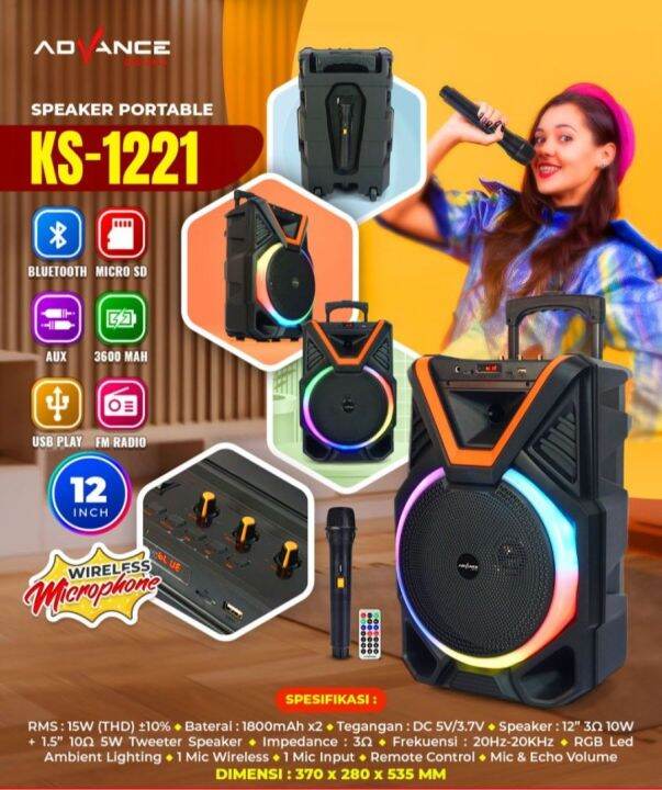 Speaker Meeting Bluetooth 12 Inch Advance KS 1221 Free Mic Wireless