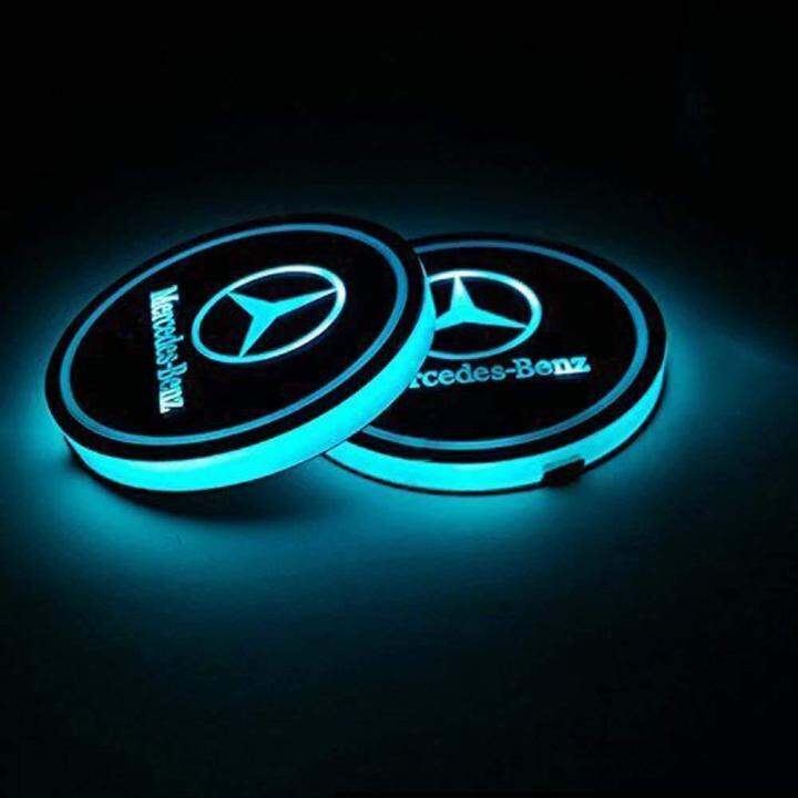 2pcs LED Car Cup Holder Lights 7 Colors Changing USB Charging Mat