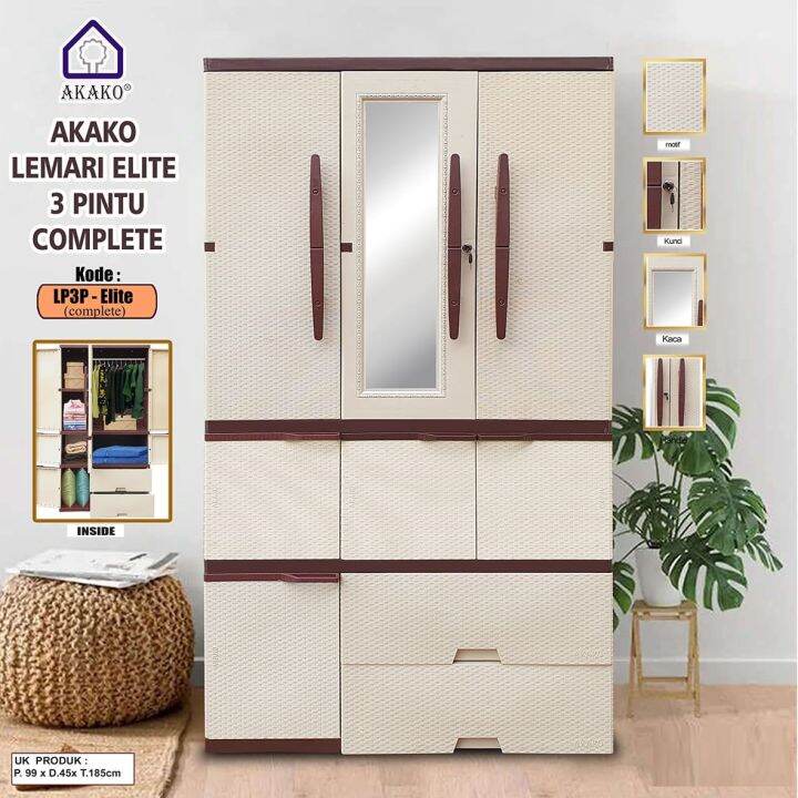 Jumbo Lemari Plastik Akako Pintu Kaca Cermin Elegant Lp Ep Lazada