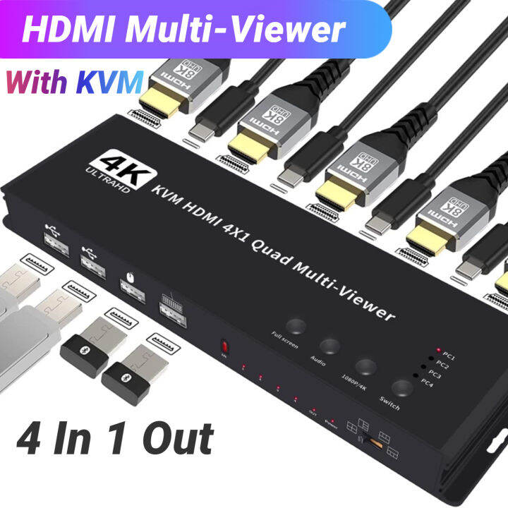 4K HDMI KVM Switch 4x1 Quad Multi Viewer 4 In 1 Out KVM HDMI Processor