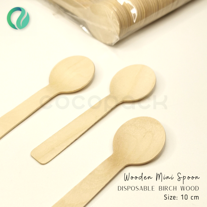 Sendok Kayu Mini Cm Disposable Birch Wood Spoon Sekali Pakai Lazada