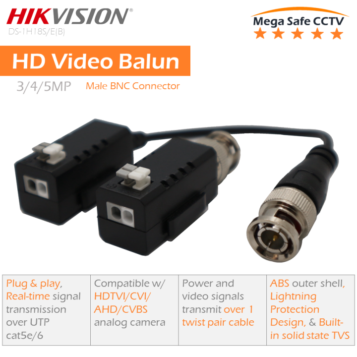 HikVision 2pcs 1 CH Mini HD Passive Video Balun BNC Male UTP CAT5E 6