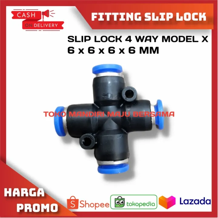 SLIP LOCK KONEKTOR MODEL X 4 WAY 6MM FITTING PENEUMATIC SELANG PU