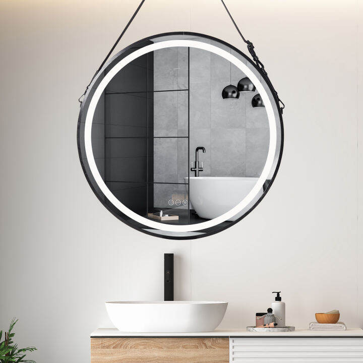 LUVODI กระจกหองนำ มไฟ Round Led Backlit Lighted Bathroom Mirror Wall