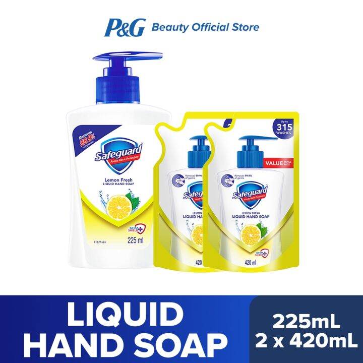 Safeguard Lemon Fresh Liquid Hand Soap 225mL 2 Refills 420mL