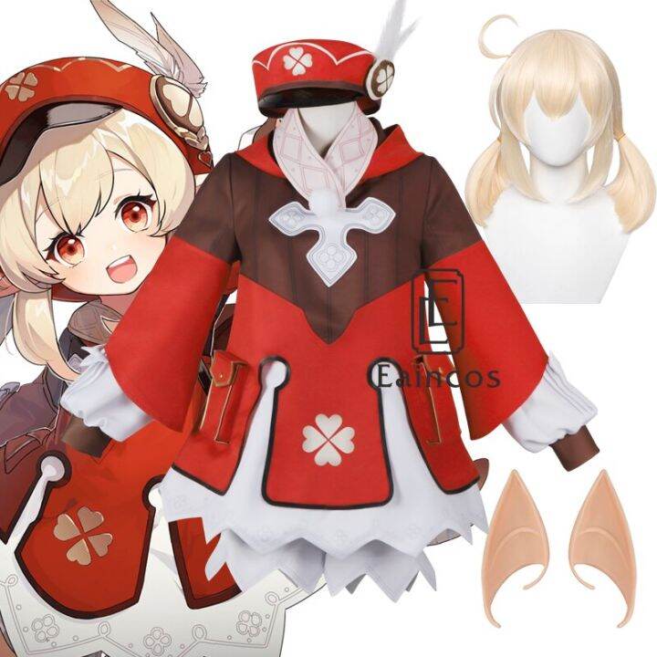 Game Genshin Impact Klee Cosplay Costume Wigs Loli Party Outfit Uniform