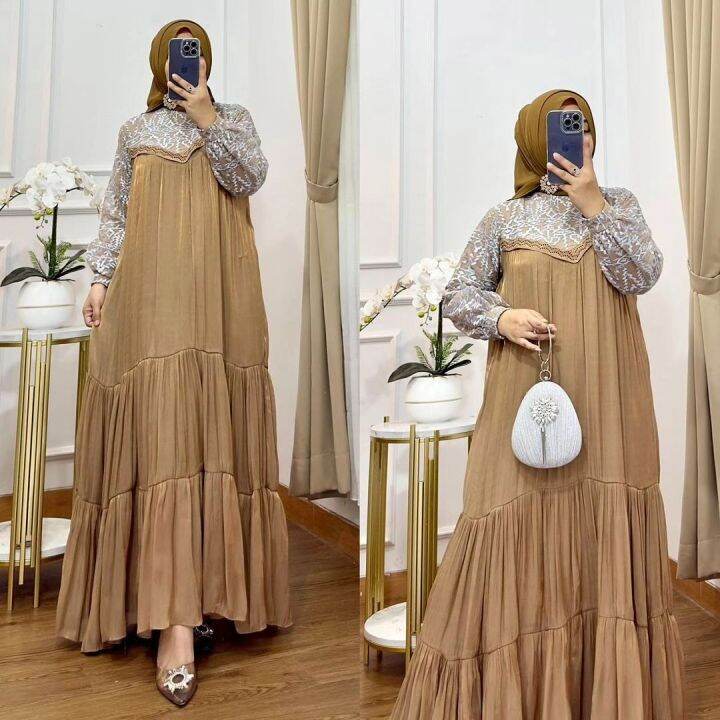 Bisa Cod Asvia Dubay Bahan Shimmer Santorini Silk Gaun Atau Dress Viral