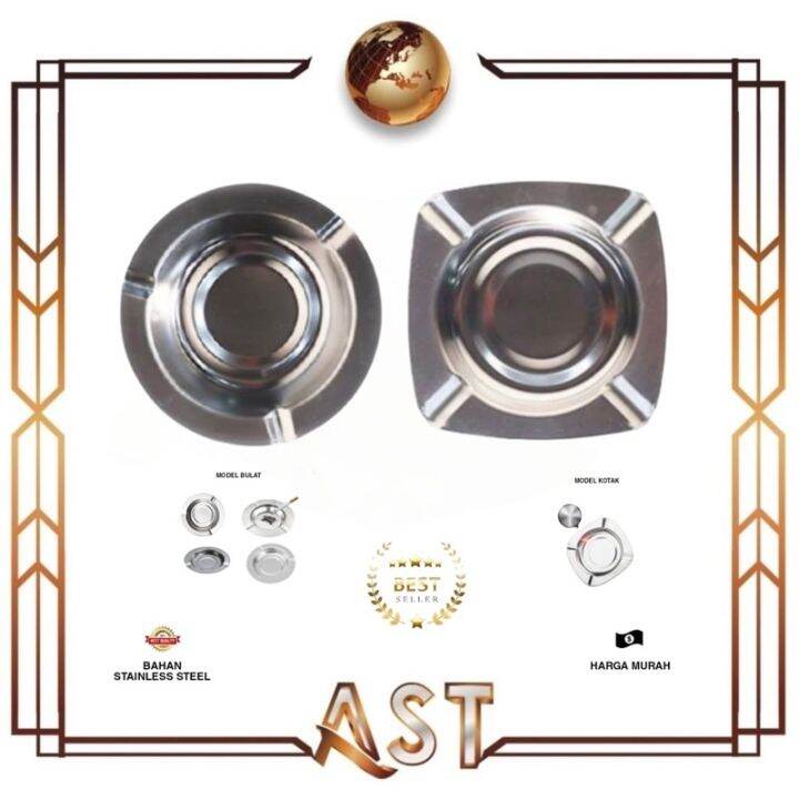 Asbak Rokok Ashtray Tempat Mangkok Bulat Silver Abu Aluminium Stainless