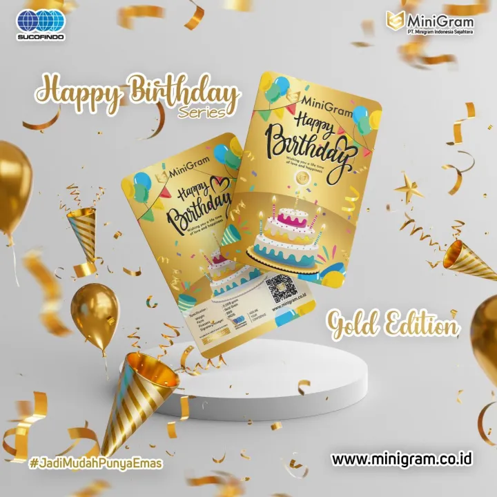 Gift Series Happy Birthday Gold Minigram Emas Batangan Karat Ukuran