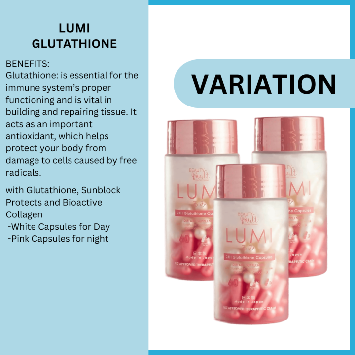 LUMI 24H Glutathione Capsules By Beauty Vault 60 Capsules Per Bottle