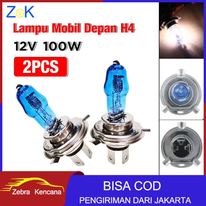 2Pcs Lampu Halogen Depan Mobil H4 6000K Warna Putih Super Terang