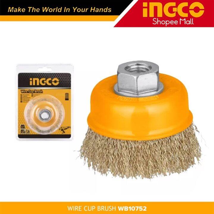 Ingco WB10752 Wire Cup Brush 75mm With Nut M10 X 1 5 For Angle