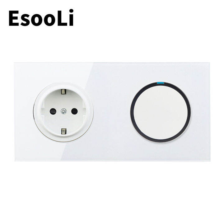 EsooLi Crystal Glass Panel 16A EU Standard Wall Power Socket 1 Gang 12