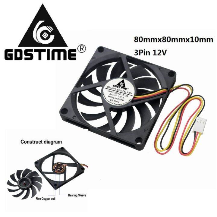 1 Gdstime 3pin Dc 12V 80Mm X 80Mm X 10Mm 8Cm คอมพวเตอรสวนบคคลพดลม