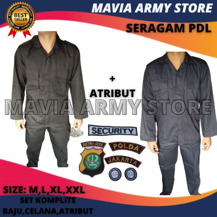 Baju Seragam Pdl Security Satpam Stelan Pdh Keamanan Full Atribut Hitam