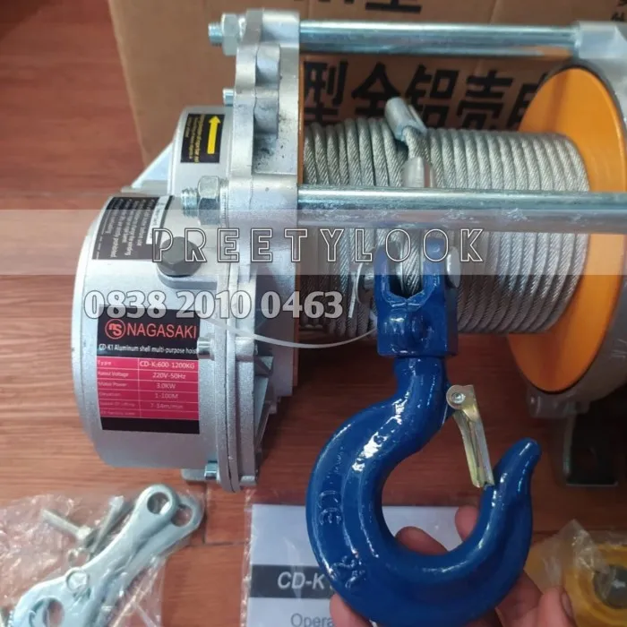 Nagasaki Electric Winch Hoist 1200 Kg 1 Pase Katrol 30 Meter Wire Rope