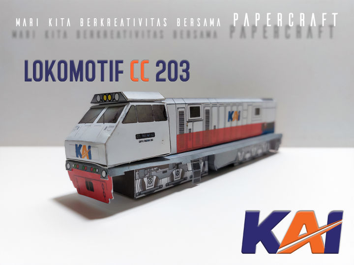 3D Papercraft Kereta Api Indonesia Lokomotif CC 203 Pola Kertas DIY