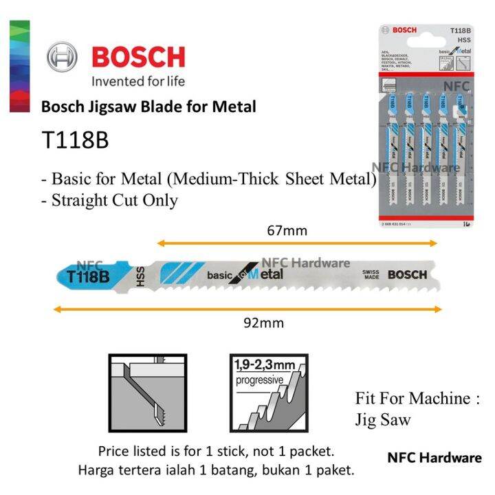 BOSCH Jigsaw Blade T118B Basic For Metal 1 PC Lazada