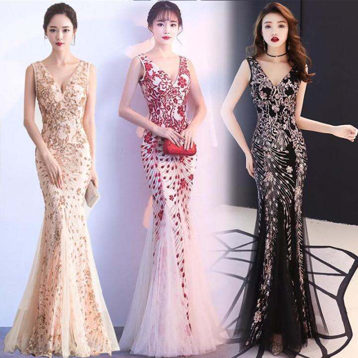 S Slip Prom Gown Sexy V Neck Sequin Mermaid Wedding Dresses For