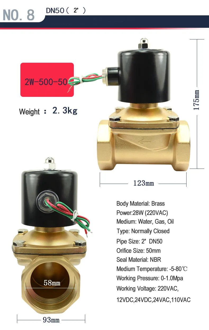 1PC DC 12V 24V AC 220V G1 2 điện bằng đồng thau solenoid Van thường