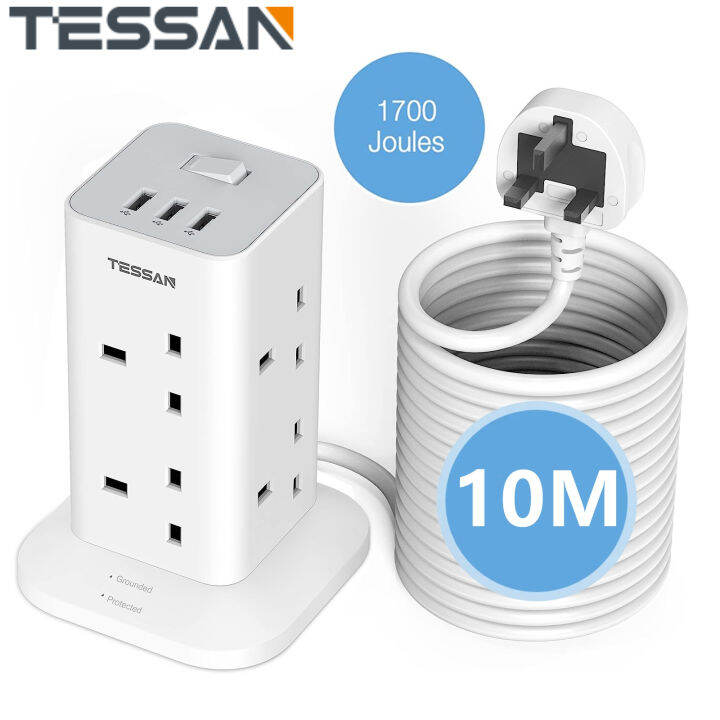 Tessan Tower Extension Lead With Usb Slots Multi Plug Extension Way