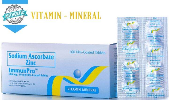 ImmunPro Sodium Na Ascorbate 500 Mg Zinc Zn Sulfate 10mg Film