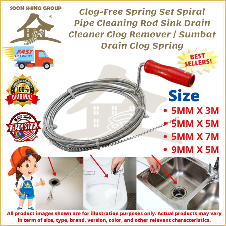 Clog Free Spring Set Spiral Pipe Cleaning Rod Sink Drain Cleaner Clog