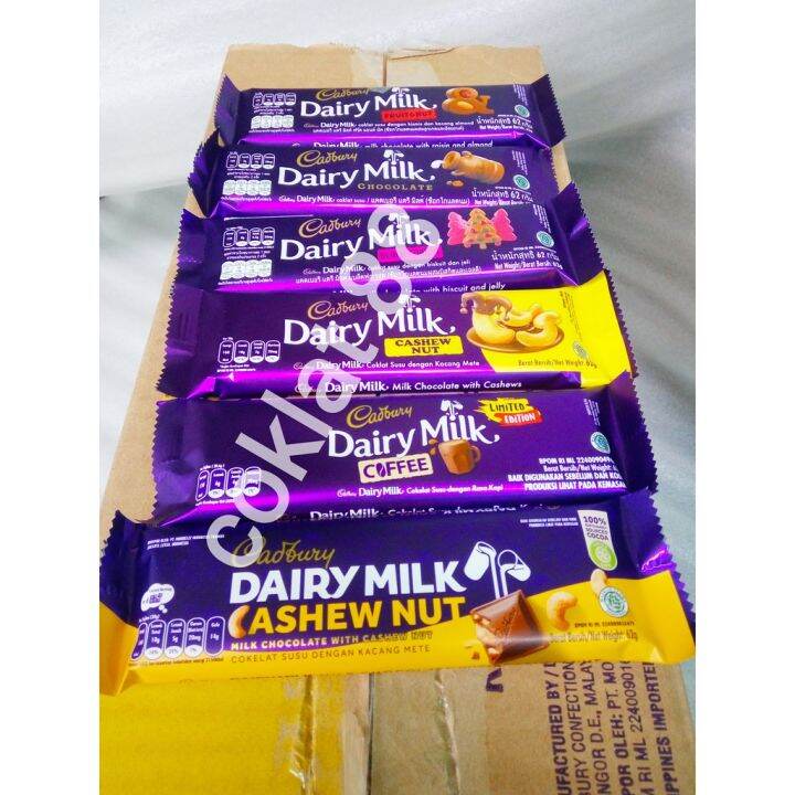 CADBURY 62GR DAIRY MILK COKLAT CADBURY 62 GRAM CASHEW NUT BLACK FOREST