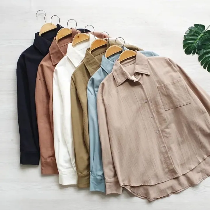 Fwr Kezi Linen Shirt Kemeja Oversize Linen Wanita Kemeja