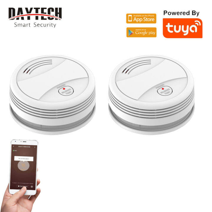 DAYTECH 2PCS WIFI Smoke Detector Fire Alarm With Tuya APP Control Smoke